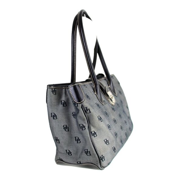 DOONEY & BOURKE GRAY DB CANVAS BLACK REAL LEATHER TRIM SHOULDER BAG TOTE HANDBAG - Picture 2 of 16